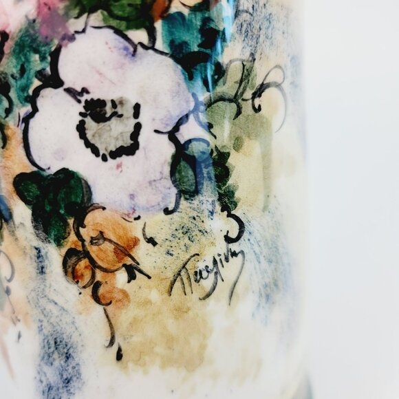 Vintage Greek Hand-Painted Floral Jug & Stopper, Impressionism Design, Signed - Picture 3 of 12